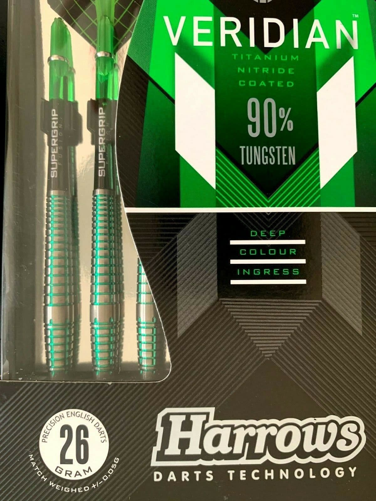 Harrows Veridian 90% Tungsten Steel Tip Darts - Black Titanium 23 or 26gms