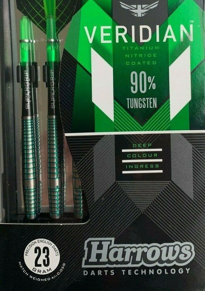 Harrows Veridian 90% Tungsten Steel Tip Darts - Black Titanium 23 or 26gms
