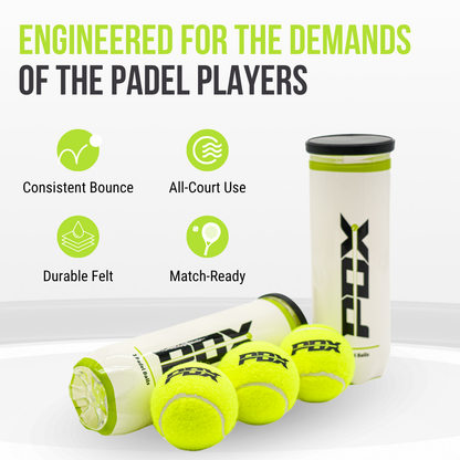 PDX Padel Balls Pack of 3 | High Performance | Durable Felt | Indoor Outdoor - Queensferry Sports