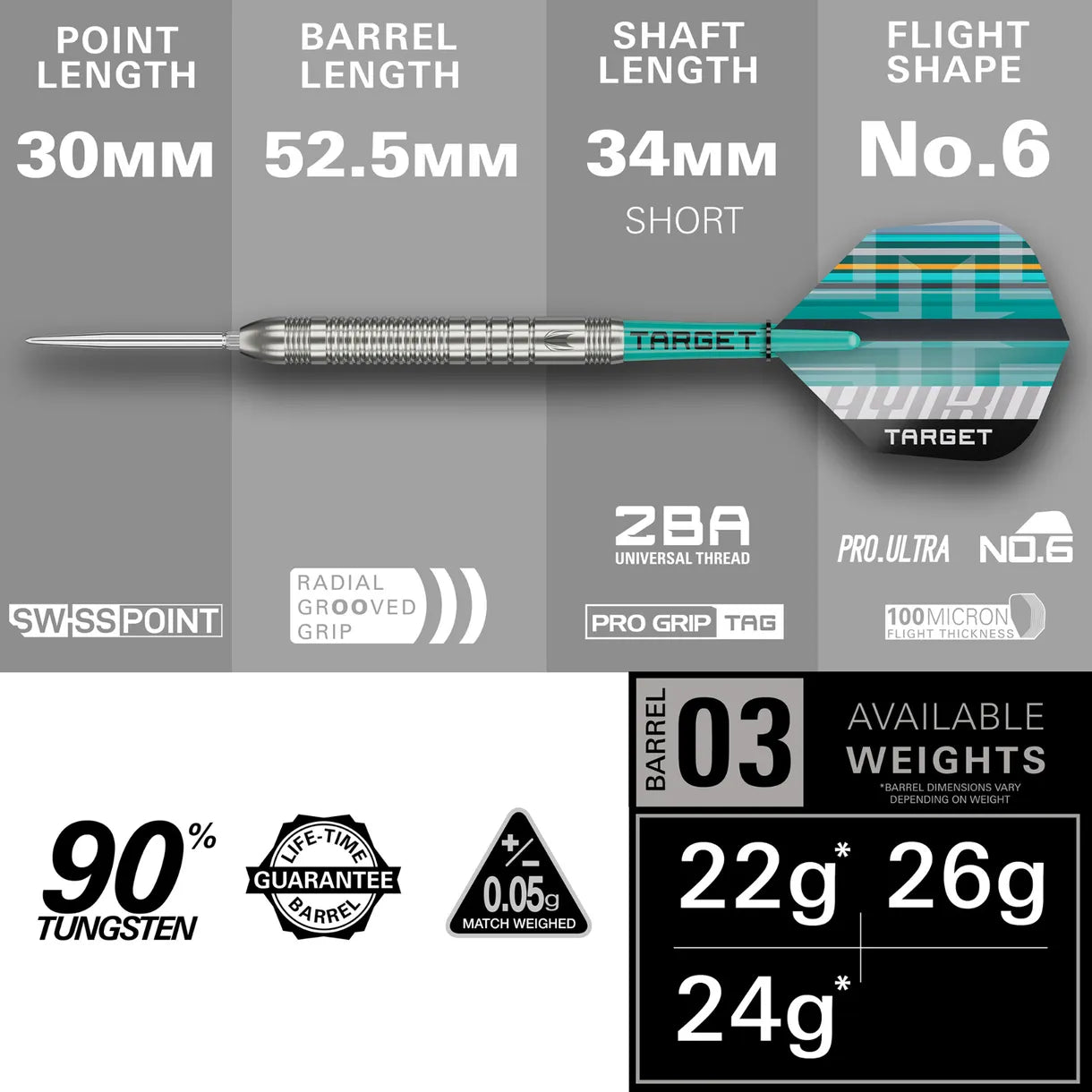 Hydro 03 90% Tungsten Steel Tip Darts