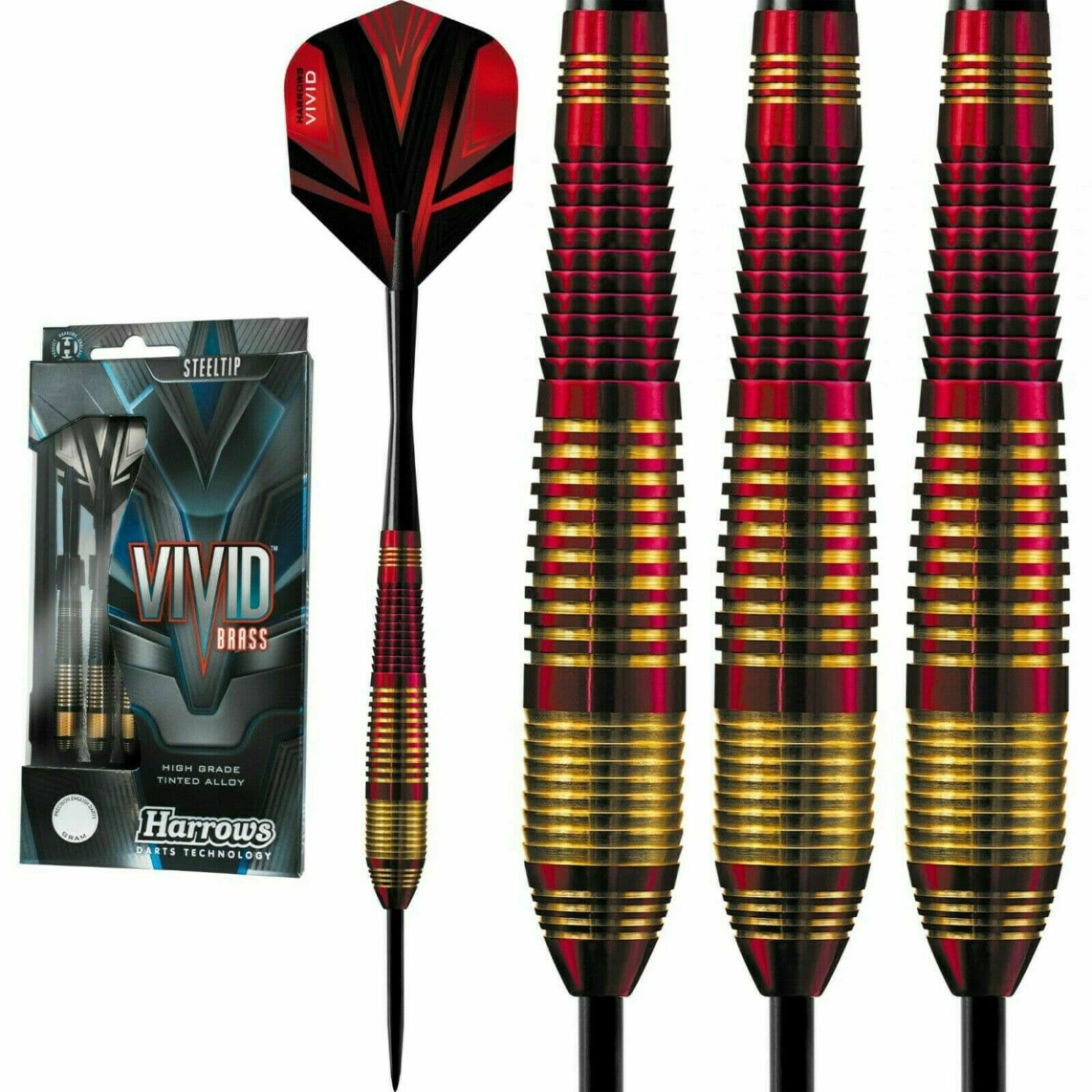 Harrows Vivid Dart Set - Brass Barrel Steel Tip RED 24G  with FREE  FLIGHTS